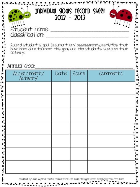 Example of an IEP Goal Tracking Sheet