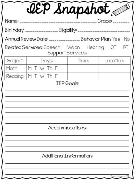 IEP Snapshot Template Designs