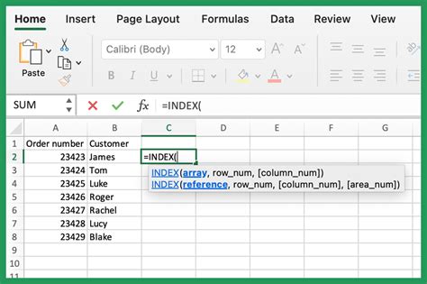 INDEX and MATCH Functions Example