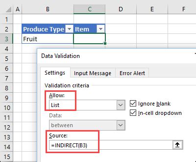 INDIRECT Function for Cascading Drop Downs