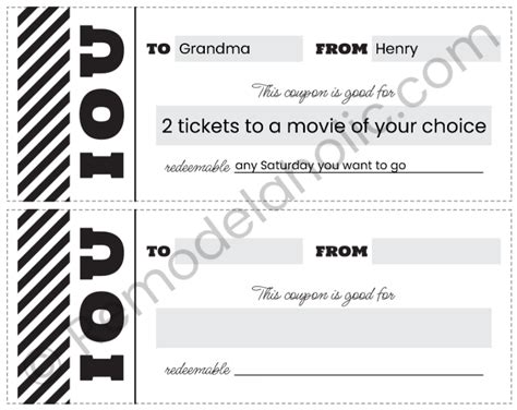 IOU Coupon Printable