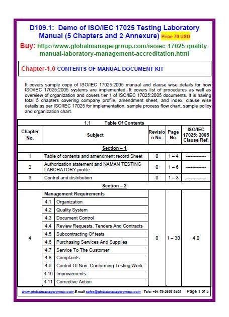 ISO 17025 Quality Manual Template Checklist