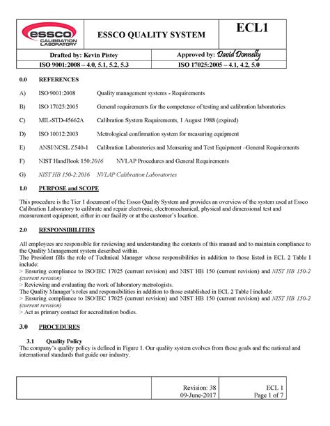 ISO 17025 Quality Manual Template Sample