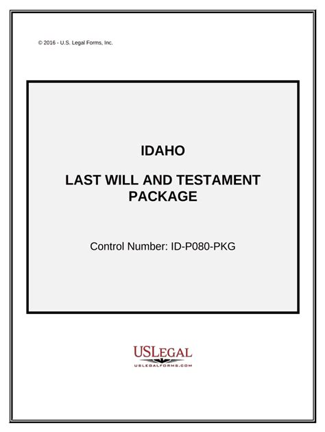 Idaho Last Will And Testament Template Form