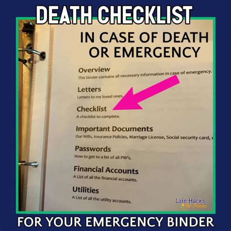 In Case of Death Checklist Example 10