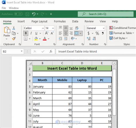 Inserting an Excel Table into Word