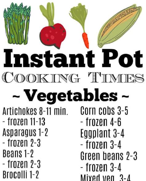 Instant Pot Vegetable Cooking Times