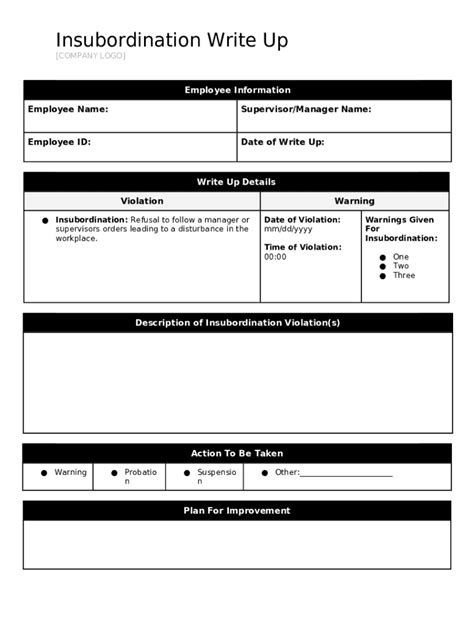 A sample insubordination write-up template