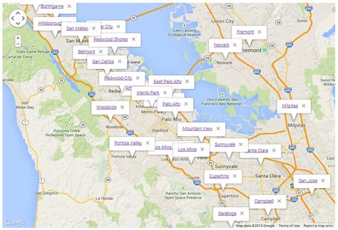 Map of the Bay Area highlighting different zip codes