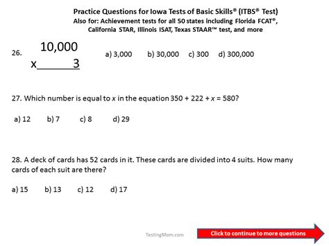 Iowa Test Practice Printables for Math