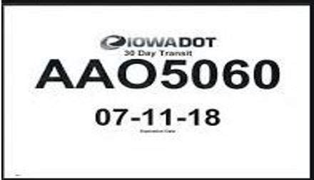 Iowa temporary license plate registration