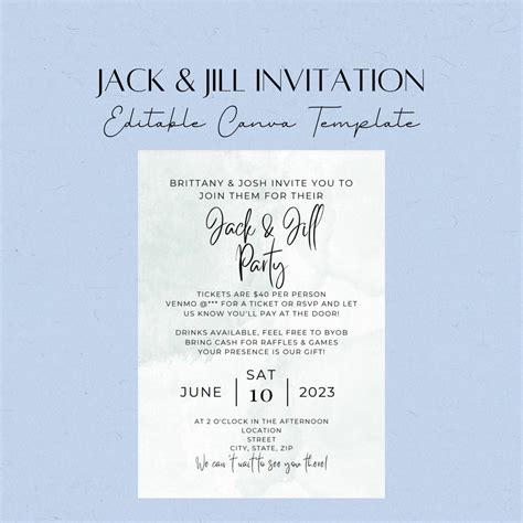 Image of a Jack and Jill invitation template with a cartoon design