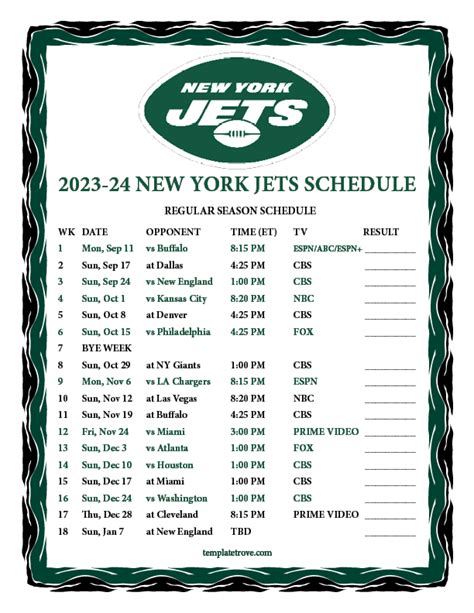 Jets 2023 Printable Schedule Download