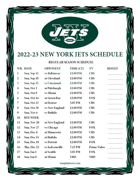 Jets 2023 Printable Schedule Now Available