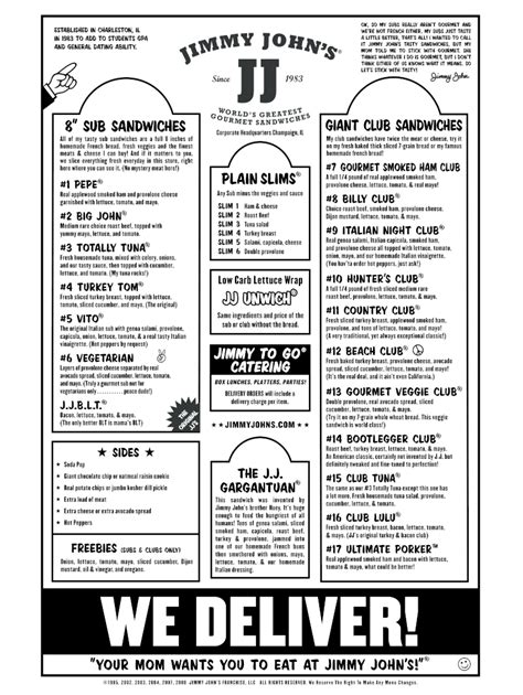 Jimmy Johns Menu Printable