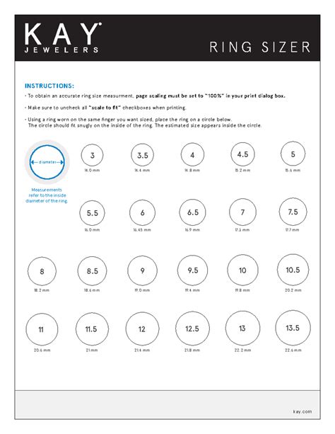 Kay Jewelers Ring Size Chart