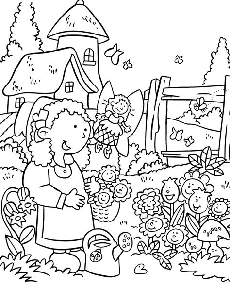 Kids Coloring Pages Garden Scene