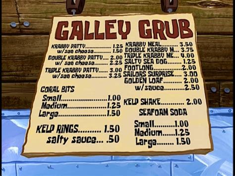 Krusty Krab menu