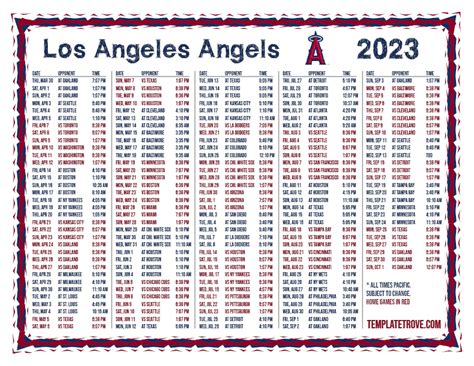 LA Angels 2023 Schedule Printable Pdf