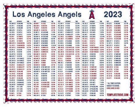 LA Angels 2023 Schedule Printable Pdf Download