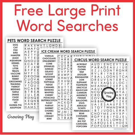 Large print word search designed to improve cognitive function