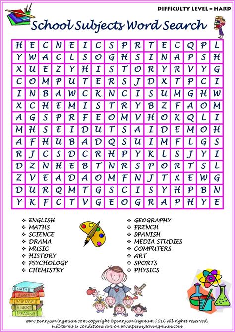 Large print word search designed for education