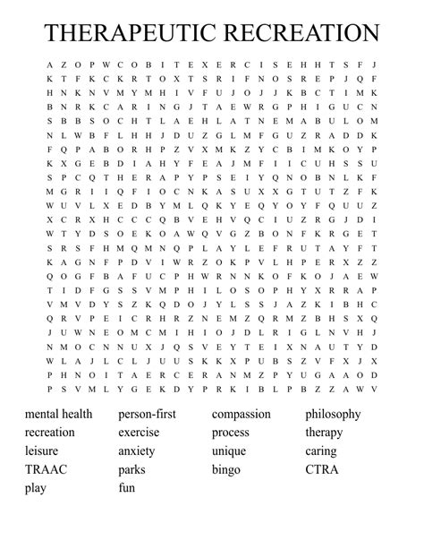 Large print word search designed for therapeutic benefits