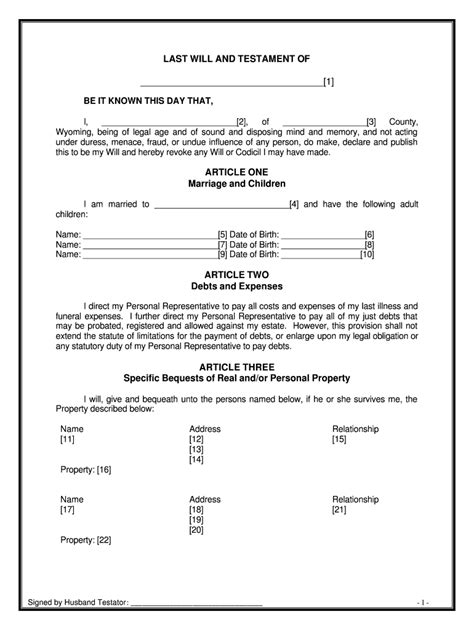 Last Will and Testament Template for Married Couple