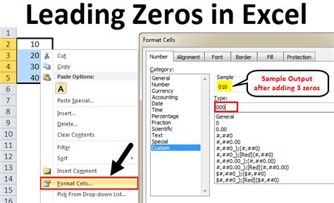 Example of leading zeros in Excel