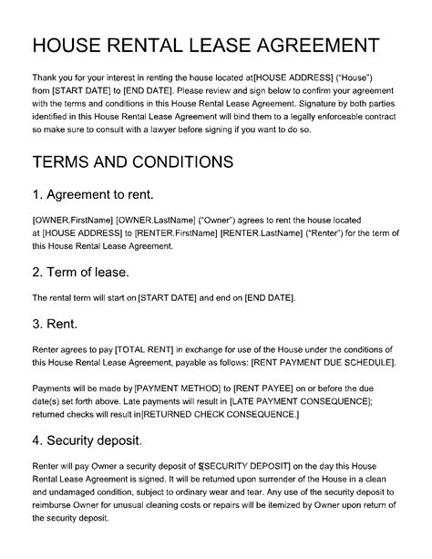 A sample lease agreement terms and conditions