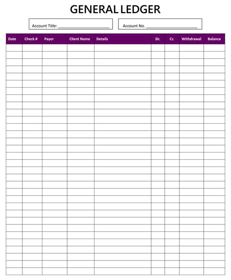 A ledger sheet template for personal finance