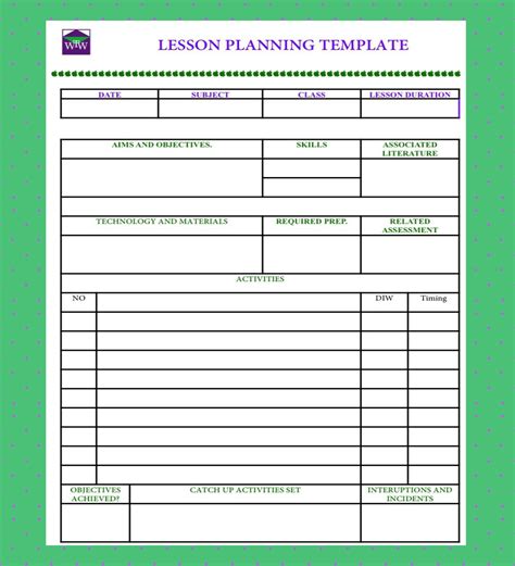 Lesson Plan Template For Teachers