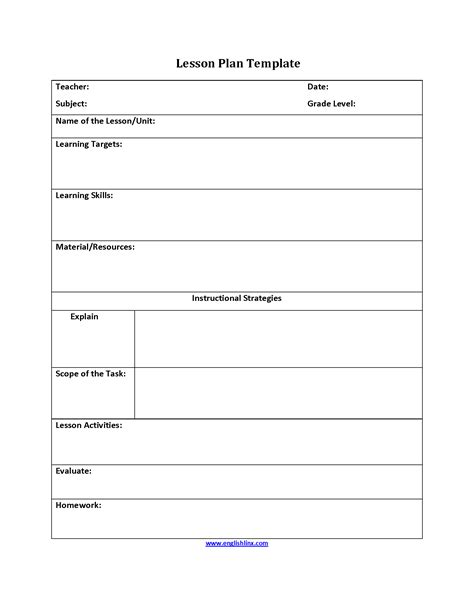 Lesson Plan Template for English Language Learners