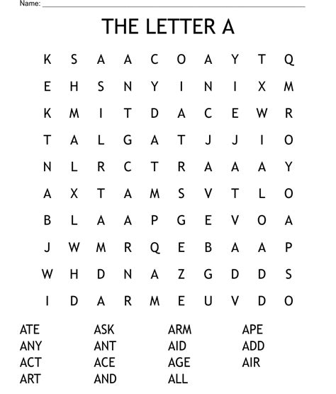 Letter A Word Search