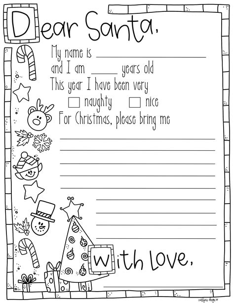 Free Printable Letter to Santa Template Black and White