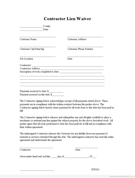 Lien Waiver Form Template