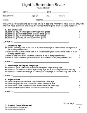 Printable Light Retention Scales for Optometry