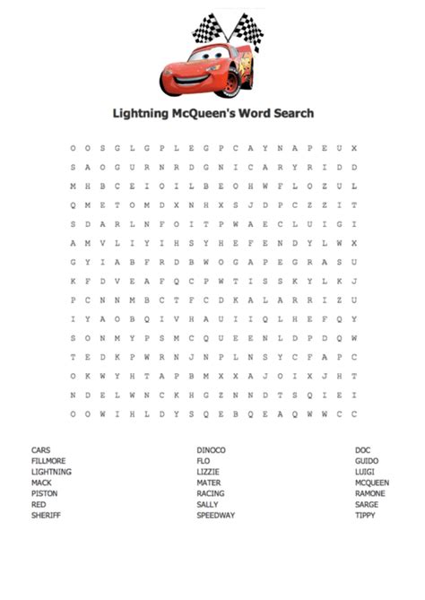 Lightning McQueen Word Search