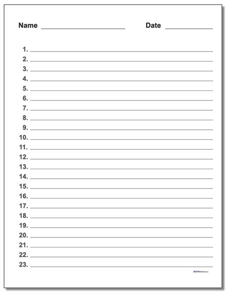 Printable Lined Number Paper