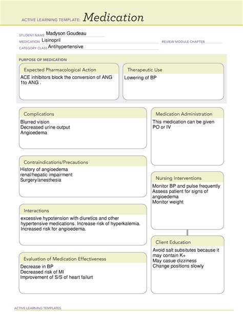 Lisinopril Medication Template