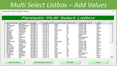 List box control multi-select example