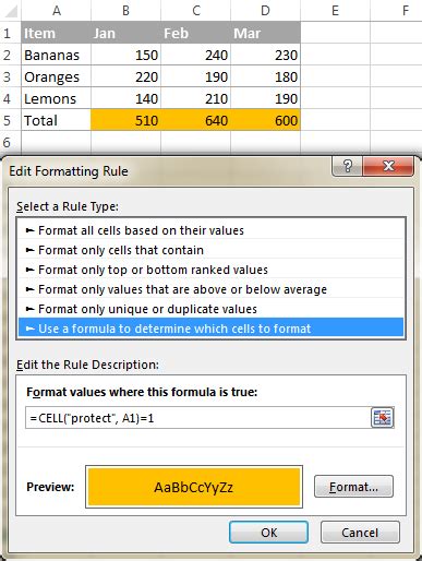 Locking Cells Using Conditional Formatting