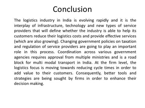 Logistics Conclusion