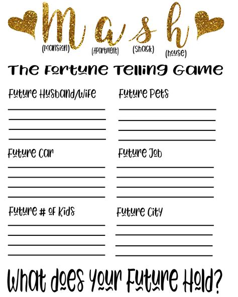 MASH Game Printable Free Download