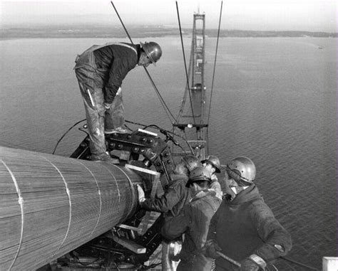 Mackinac Bridge under construction