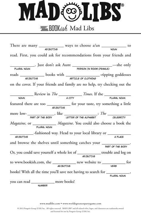 Mad Libs variations for adults