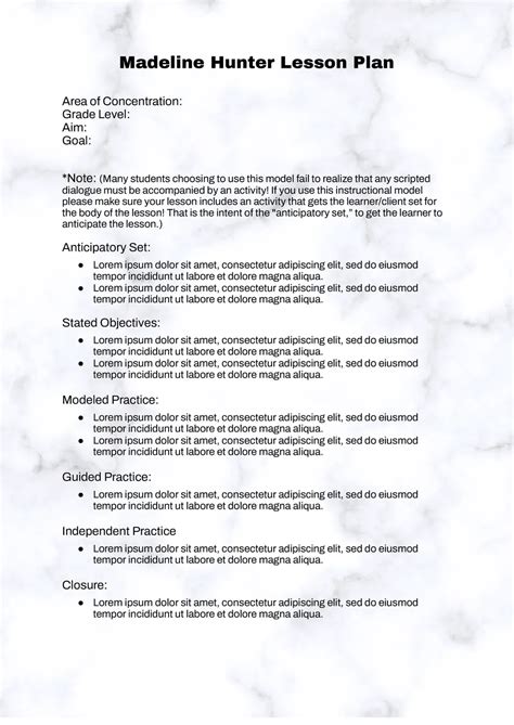 Madeline Hunter Lesson Plan Template