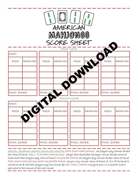 Mahjong Scoring Sheet