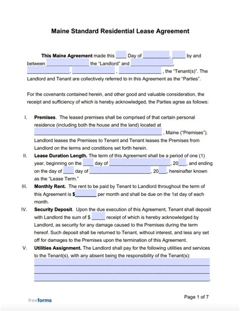 Maine Rental Agreement Example