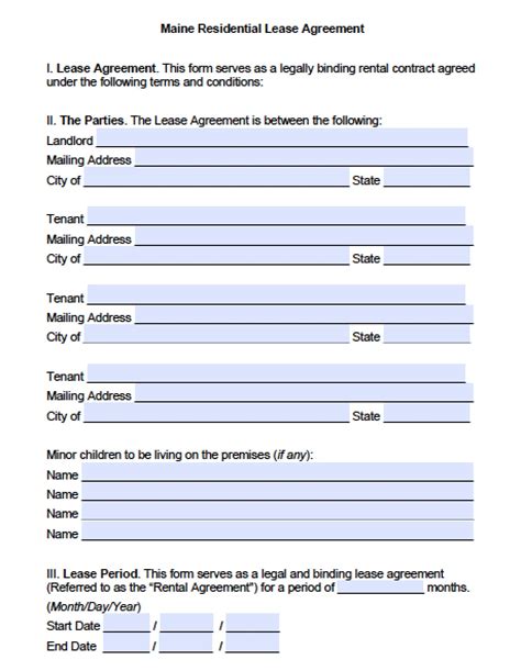 Maine Rental Agreement Form Example